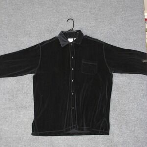 Vintage TR Bentley Velour‎ Button Up Womens M Black Pocket Shacket Long Sleeve